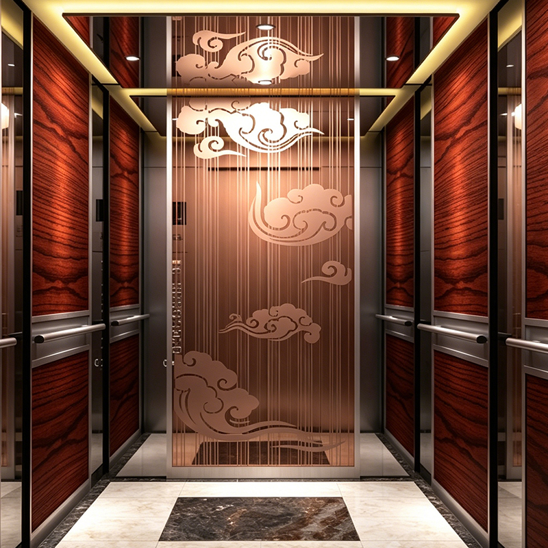 Kunstnerisk Rose Gold Etched Mirror Finish Passasjer Heis